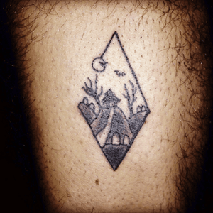 First Blood. Got it at Art & Soul III in New Paltz NY on Halloween 2016. It's flash and I know others with it, but I've been agonizing over a "meaningful" tattoo for decades that I haven't gotten yet, so I just needed to get one and attatch meaning later. So this is my spoopy little haunted house on a hill that commemorates the Just Do It pilosophy as well as a memento of a great time had with great friends who helped me get it. Now that the anxiety of popping my cherry is done, I can't wait for more.