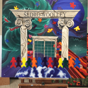 A mural i did for my high school #mural #colorrealism #space #color #lettering 