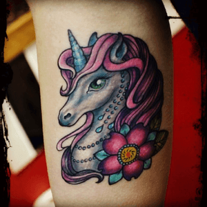 #dreamtattoo #unicorn #unicorn tattoo #colorful #color #pink #greeneyed #magic 