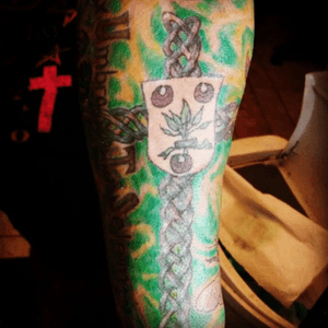 #sleevetattoo on my left arm including my family crest. #chanesaddiction #celticsleeve 
