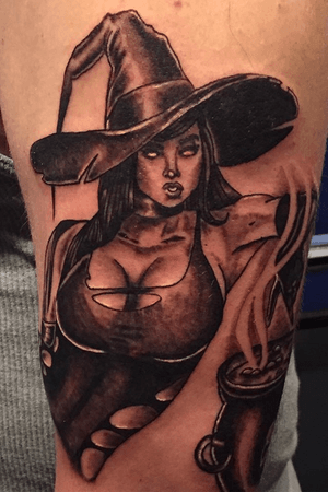 Witch tattoo i had the honor of doing on my friend chris