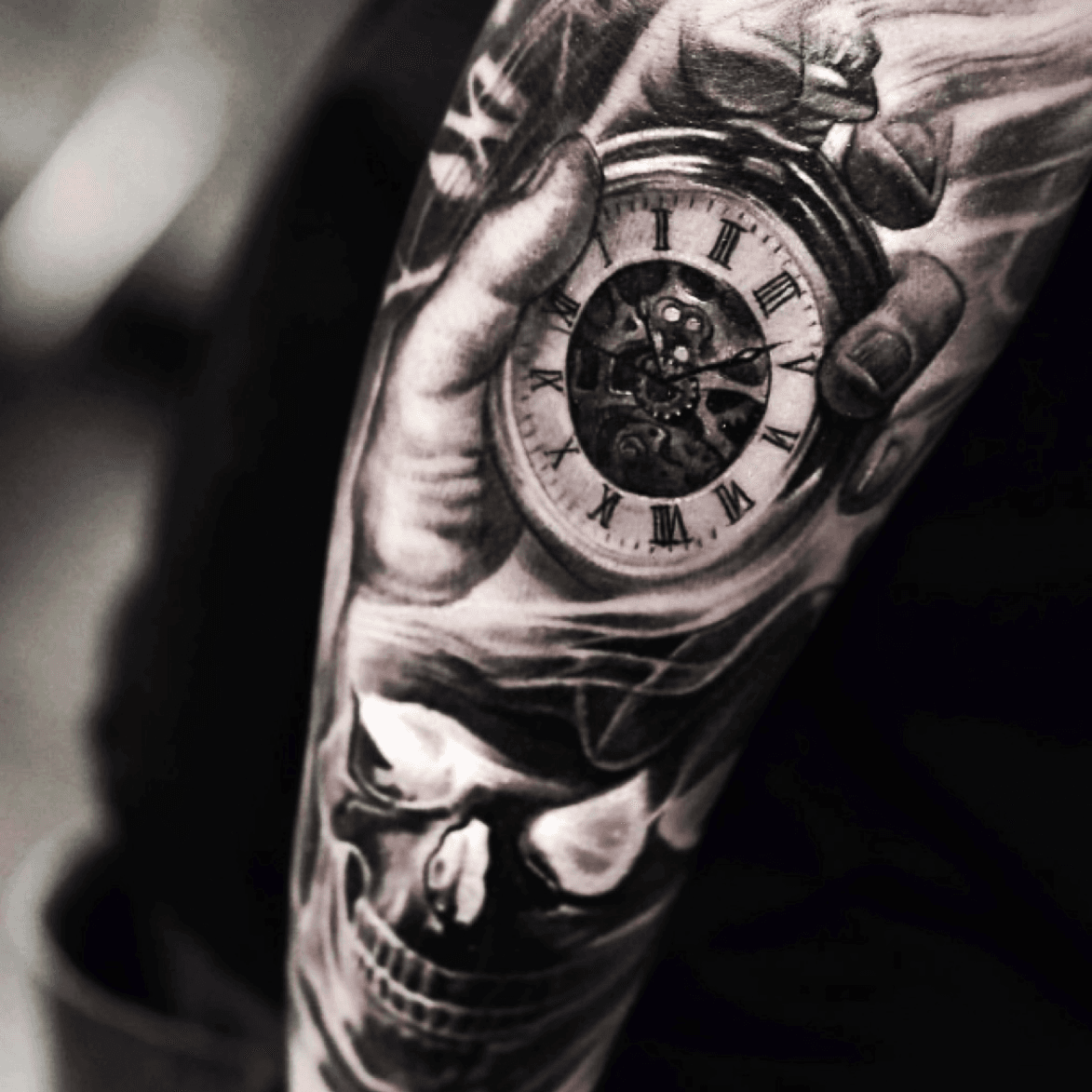 Tattoo uploaded by Tara  fyink 3D hyperrealism clock hand skull   Tattoodo