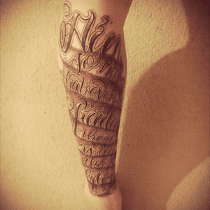 Newest tattoo. #shin #blackandgrey #hurt #script #legsleeve  