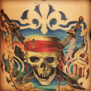 My favorite backpiece I love pirates its a work in progress. I want my whole back coverd in pirate stuff.   