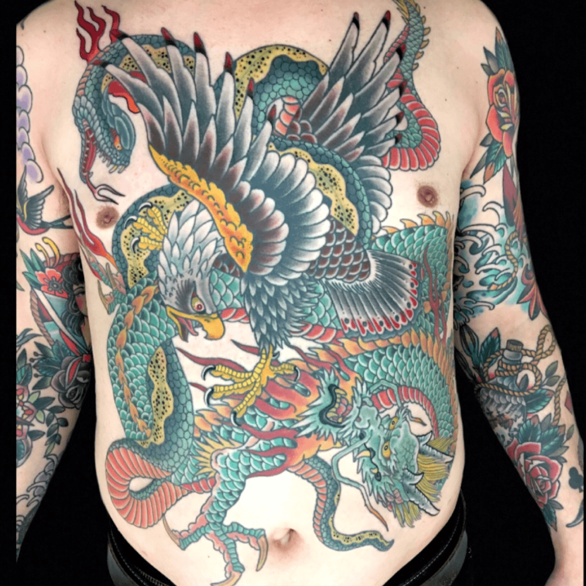 American traditional chest tattoo Battle Royale  Traditional chest tattoo  Traditional eagle tattoo Old school tattoo designs