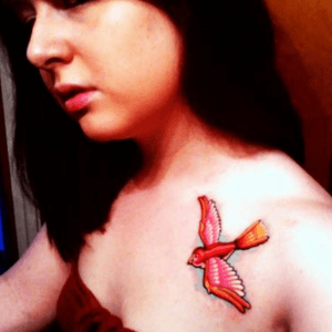 First tattoo. #formygrandma #bird #color #chest 