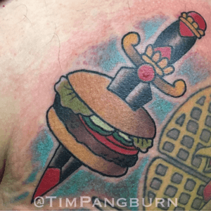 Burger time! #traditional #traditionaltattoo #traditionaltattoos #dagger #daggertattoo #oldschool #boldwillhold 