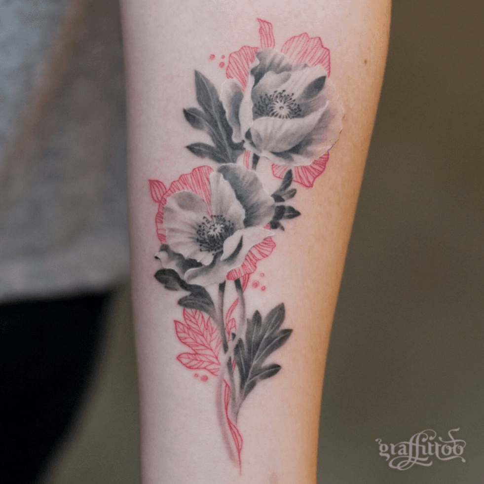 Watercolor Poppies flowers by Ivana Tattoo Art TattooNOW