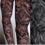 Artist #juncha #lion #sleeve #animal #roses #hyperrealism 