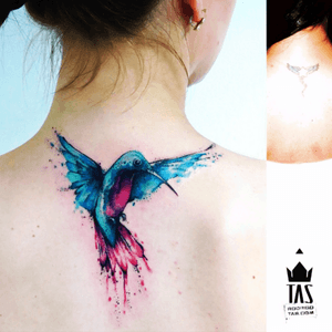 This guy does awesome work #hummingbird #hummingbirdtattoo #watercolor #colorfull 