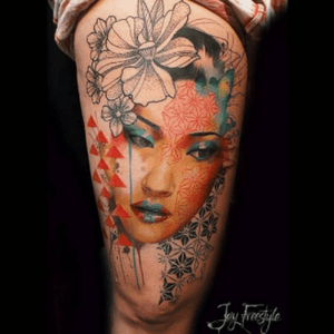 #portrait #female #watercolor #flower #geometric #lines #dots #tattooartist #jayfreestyle @jayfreestyle just beautiful 