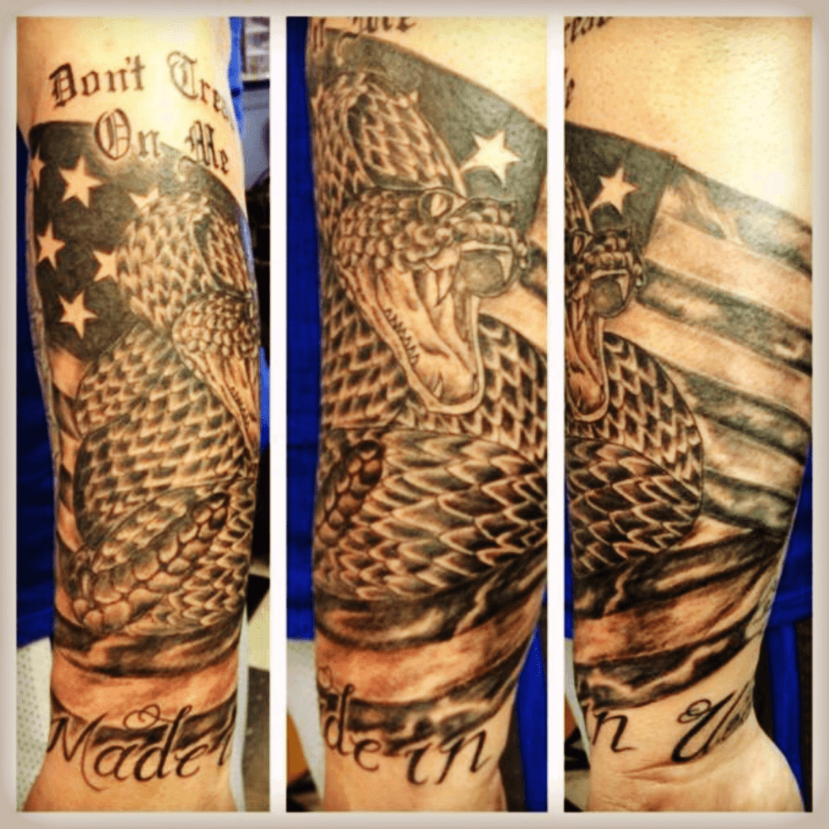 Bob Price Tattoo Artist Dont tread on me American flag rip tear tattooed 