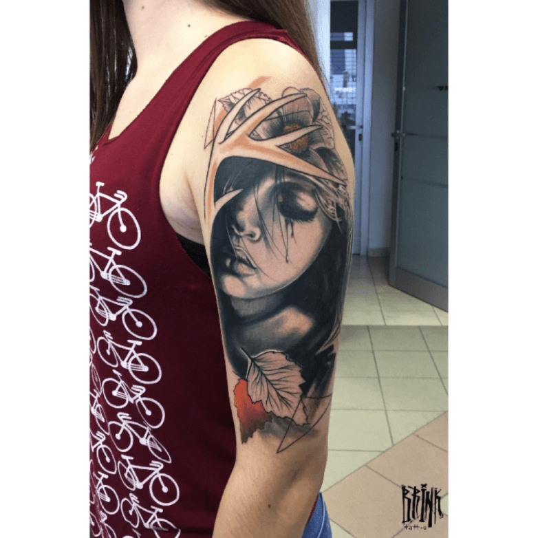 Tattoo of a woman crying blood by Haley Adams TattooNOW