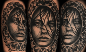 #potrait #filigree #tattoo #ink #frame #art #blackandgrey #realistic #armtattoo #potraittattoo #face #tattooartist 
