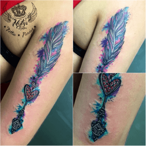Arrow and Feather with watercolor