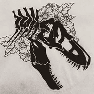 Next tattoo on my wishlist! As a young girl i always loved dinosaurs....Few minor changes to work on with the artist (its their artwork too after all) ... With different style of flowers and more realistic shading of the skull, I think the finished product will look ace! #nexttattoo #megandreamtattoo#illbeyourcanvas 