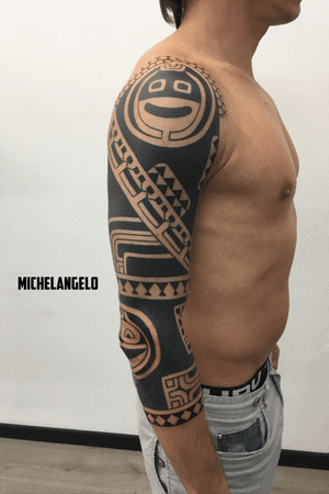 Marquesan inspired sleeve, tattoo by @michelangelotattoo
