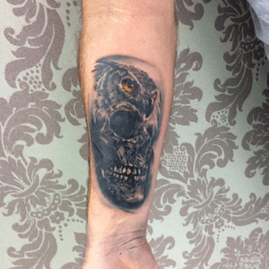 Skull and owl . #blackandgray #tattooartist #tattoooftheday #brasil 