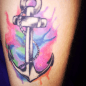 My anchor tattoo. I got this in october of 2015 and get compliments on the color all the time. 😊#anchor #watercolor                                             Done by Josh Elliot of Zealous art studio in Freeport IL 