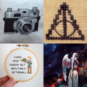 #megandreamtatto a nerdy 3-4 set of cross stitched symbols from harry potter, Firefly, Dr. Who, and a sweet looking camera. Just my top nerdy loves! And in cross stitch because I love being crafty! 