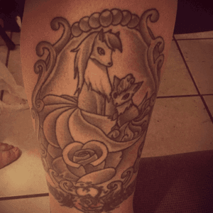 My vulpix and ninetails tattoo. #pokemon #blackandgrey #vulpix #ninetails #blackandgreyrose 