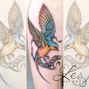 Swallow designed for a close friend in memory of his dad. #swallow #colour #leseastwood #antwerp 