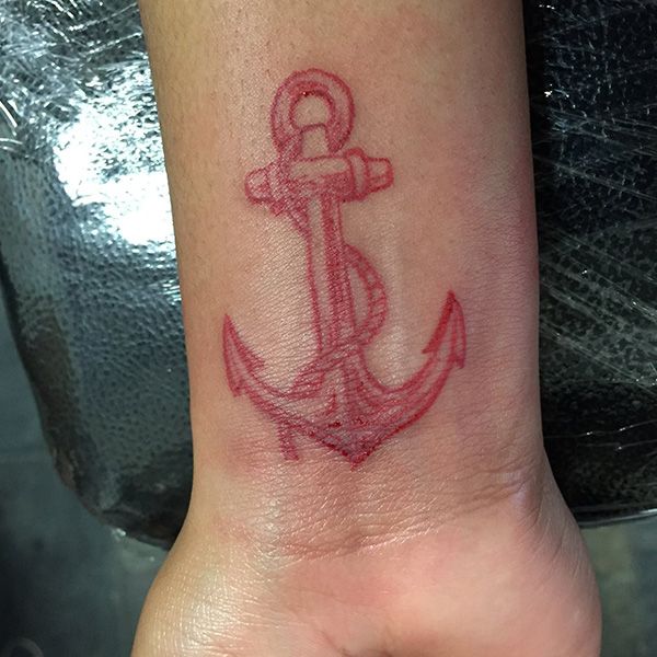 Golden Anchor with Red Ribbon Tattoo  Red ribbon tattoos Ribbon tattoos  Color tattoo