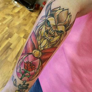Beauty And The Beast tattoo by Amanda (anz_tattoo on IG) done at our studio #beautyandthebeast #disney #waltdisney #SinkOrSwinTattoo #sostattoo 