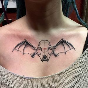 Bat skull tattoo by Mike Deluca #bat #skull #blackwork #shading #MikeDeluca 