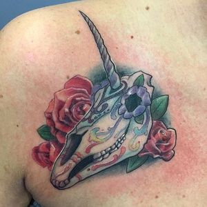 The most magical of skulls 🦄  Thank you, Megan!  By Kat. #unicorn #sugarskull #unicornskull