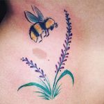 Bee and lavender done in Holland #bee #lavender #floral #flower #nytattooartist