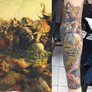 Check out this awesome tattoo of the Last Battle of Alexander the Great. Painting by Tom Lovell. Tattoo by Ronen Bichacho. #RonenBichacho #InkstopTattoo #Inkstop #TomLovell #Art #NewYork #NewYorkCity #NYC #NY #LowerEastSide #Manhattan