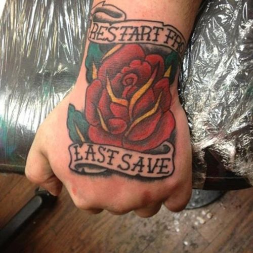 By Jim #traditional #rose #banner #quote #flower #subqtattoo 