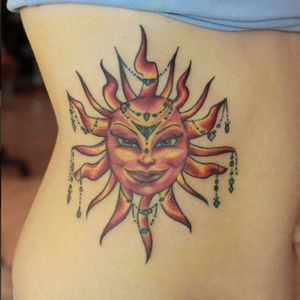 Sun Mandala Jewelry Color Tattoo by Nicole at #bltnyc #sun #color #mandala #bodylanguagetattoo #NYC