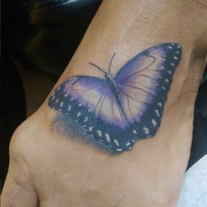3D butterfly by Tara #butterfly #butterflytattoo #3dtattoo #tattootara #bodydesigns #longisland #pretty #tattoosforgirls #tattoosforwomen #foot