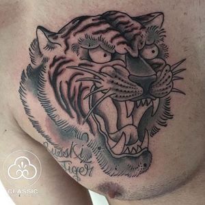 First session done by Luka Lama. Contact us for bookings or walk in! #customtattoo #amsterdam #classicinkandmods #lamatattoo #traditionaltattoo #oldschooltattoo #tiger #traditional