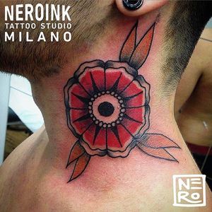 Old one done by NERO #oldschool #traditional #tudorrose #neck