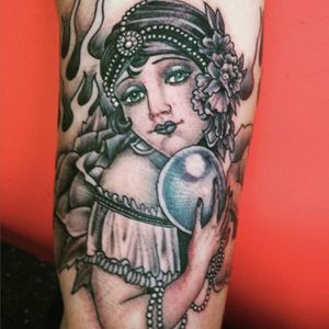 Gypsy by Vinny #coneyislandvinnytattoo #coneyislandvinny #gypsy #fortuneteller #crystalball