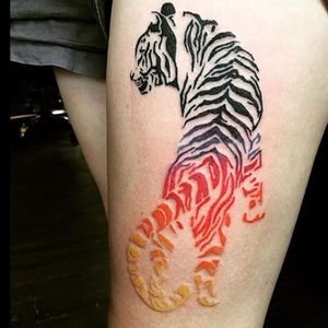 Sunset wash tiger by Samantha Park / All Wolves No Sheep Tattoo Parlour #sunsetwash #tiger #custom #bigcat #nooutline 