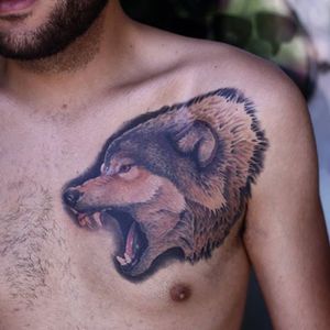 #wolf #animal #wolfhead #blackandgrey #chest