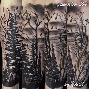 Tattoo in progress on Bryce. Thank you for the honor! By David. #albuquerquetattoo #treetattoo #tree #trees #blackandgrey