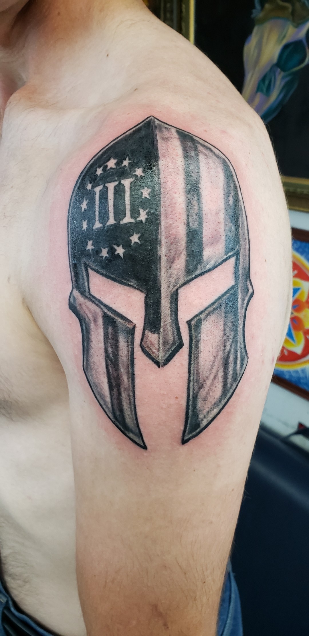 spartan helmet american flag tattoo