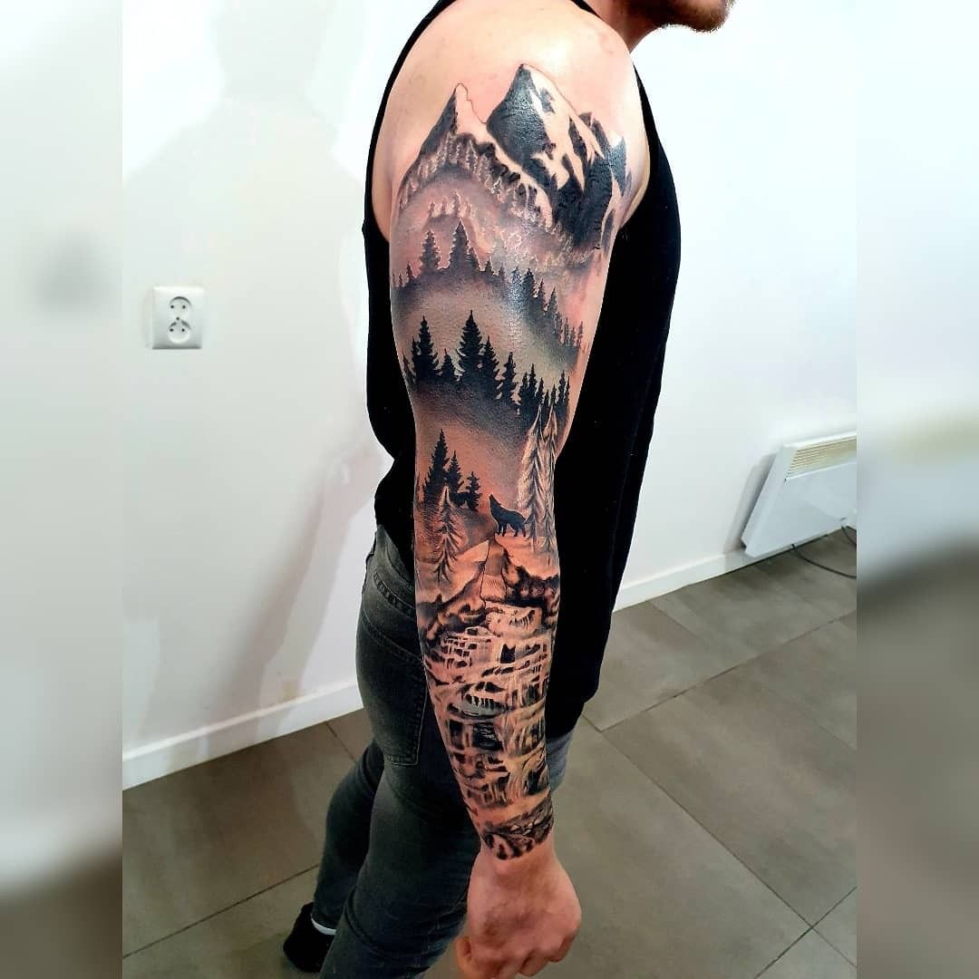 waterfall full sleeve tattoos