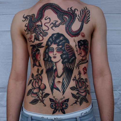 colorful chest tattoos designs