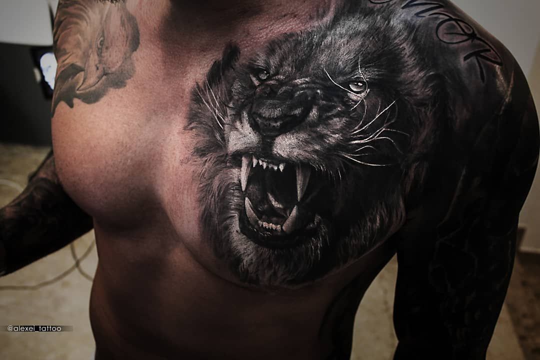 New School Chest Panther Tattoo by Captured Tattoo